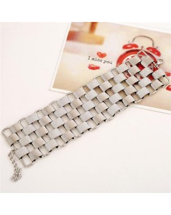 Dull Polished Alloy Blocks Combo Hollow Style Bold Fashion Bracelet - Silver