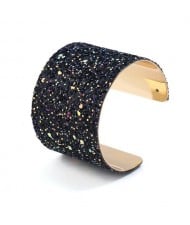 Sequins Attached Wide Style High Fashion Open-end Bangle - Black