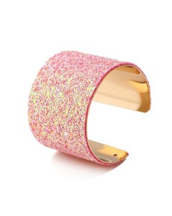 Sequins Attached Wide Style High Fashion Open-end Bangle - Pink