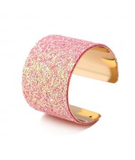 Sequins Attached Wide Style High Fashion Open-end Bangle - Pink