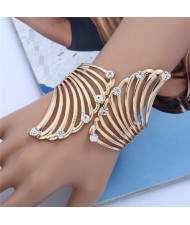 Rhinestone Embellished Shining Fashion Hollow Feather Style Costume Bangle - Golden