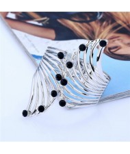 Rhinestone Embellished Shining Fashion Hollow Feather Style Costume Bangle - Silver