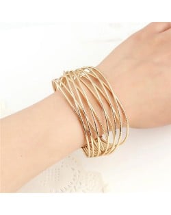 Simple Weaving Style Open-end Design High Fashion Alloy Bracelet - Golden