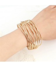Simple Weaving Style Open-end Design High Fashion Alloy Bracelet - Golden