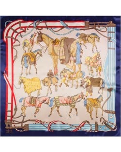 4 Colors Available Various Horses Image Vintage Style High Fashion Square Scarf