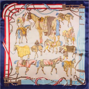 4 Colors Available Various Horses Image Vintage Style High Fashion Square Scarf