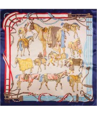 4 Colors Available Various Horses Image Vintage Style High Fashion Square Scarf