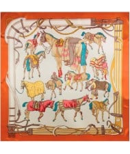 4 Colors Available Various Horses Image Vintage Style High Fashion Square Scarf