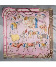 4 Colors Available Various Horses Image Vintage Style High Fashion Square Scarf