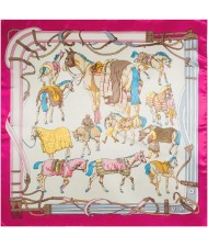 4 Colors Available Various Horses Image Vintage Style High Fashion Square Scarf
