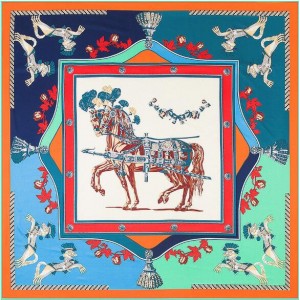 3 Colors Available Royal Horses European Fashion 130*130 cm Square Scarf