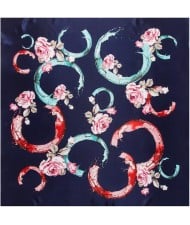 4 Colors Available Doodle and Roses High Fashion 90*90 cm Square Scarf