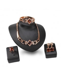 Square Shape Gems Combo High Fashion 4pcs Luxurious Style Jewelry Set