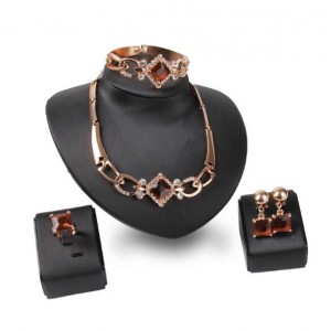 Square Shape Gems Combo High Fashion 4pcs Luxurious Style Jewelry Set