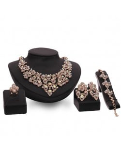 Royal Fashion Rhinestone Shining Floral Design 4pcs Luxurious Jewelry Set