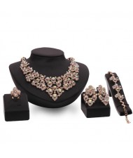 Royal Fashion Rhinestone Shining Floral Design 4pcs Luxurious Jewelry Set