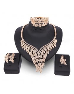 Glistening Leaves Design 4pcs Golden Jewelry Set