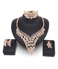 Glistening Leaves Design 4pcs Golden Jewelry Set