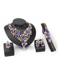 Pearl and Blue Gems Decorated Brides 4pcs Costume Jewelry Set