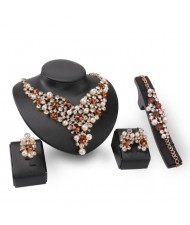 Pearl and Champagne Gems Decorated Brides 4pcs Costume Jewelry Set
