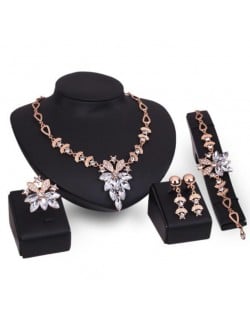 Leaves and Flowers Combo Design High Fashion 4pcs Costume Jewelry Set - White