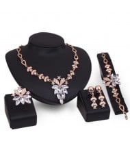Leaves and Flowers Combo Design High Fashion 4pcs Costume Jewelry Set - White