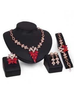 Leaves and Flowers Combo Design High Fashion 4pcs Costume Jewelry Set - Red