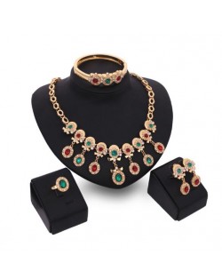 Colorful Gems Embellished 4pcs High Fashion Costume Jewelry Set