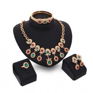Colorful Gems Embellished 4pcs High Fashion Costume Jewelry Set