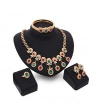 Colorful Gems Embellished 4pcs High Fashion Costume Jewelry Set