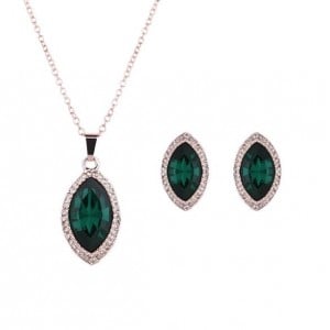 Ink Green Gem Waterdrop Design 2pcs High Fashion Jewelry Set