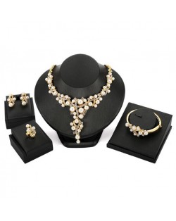 Pearls Embellished Vine Design 4pcs High Fashion Costume Jewelry Set