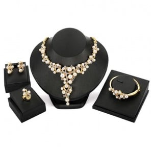 Pearls Embellished Vine Design 4pcs High Fashion Costume Jewelry Set