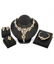 Pearls Embellished Vine Design 4pcs High Fashion Costume Jewelry Set