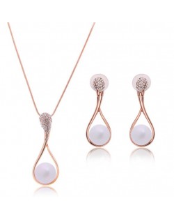 Pearl Inlaid Graceful Angel Tears Design 2pc Brides Costume Jewelry Set
