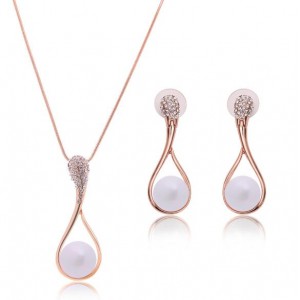 Pearl Inlaid Graceful Angel Tears Design 2pc Brides Costume Jewelry Set