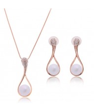 Pearl Inlaid Graceful Angel Tears Design 2pc Brides Costume Jewelry Set