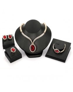 Ruby Embellished 4pcs Bold Chain Design High Fashion Jewelry Set