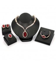 Ruby Embellished 4pcs Bold Chain Design High Fashion Jewelry Set