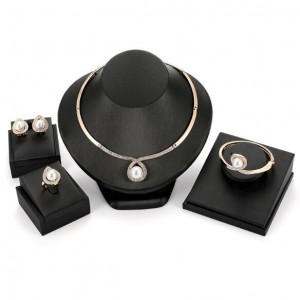 Elegant Pearl Inlaid Waterdrop Design 4pcs Costume Jewelry Set