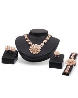 Tridimensional Flower 4pcs Graceful Banquet Golden Fashion Jewelry Set