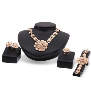 Tridimensional Flower 4pcs Graceful Banquet Golden Fashion Jewelry Set