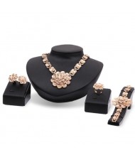 Tridimensional Flower 4pcs Graceful Banquet Golden Fashion Jewelry Set