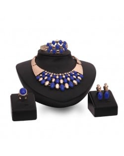 Blue Beads Embellished Chunky Fashion 4pcs Costume Jewelry Set