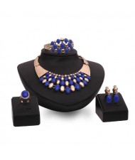 Blue Beads Embellished Chunky Fashion 4pcs Costume Jewelry Set
