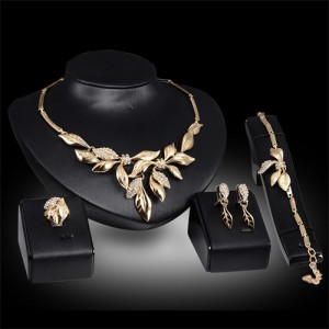 Rhinestone Decorated Leaves Elegant Design 4pcs Fashion Jewelry Set