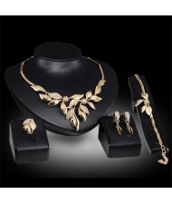 Rhinestone Decorated Leaves Elegant Design 4pcs Fashion Jewelry Set