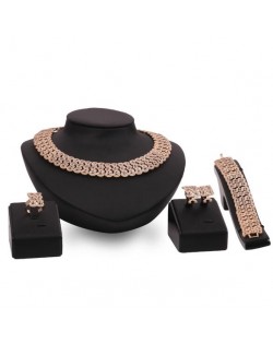 Shining Rhinestone Embellished Spiral Pattern Design 4pcs Fashion Jewelry Set