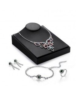 Crystal Embellished Hollow Floral Design Brides Fashion 4pcs Jewelry Set