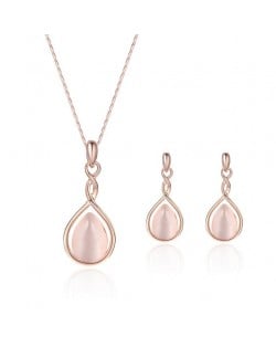 Opal Stone Inlaid Hollow Style Waterdrop Design 2pcs Jewelry Set